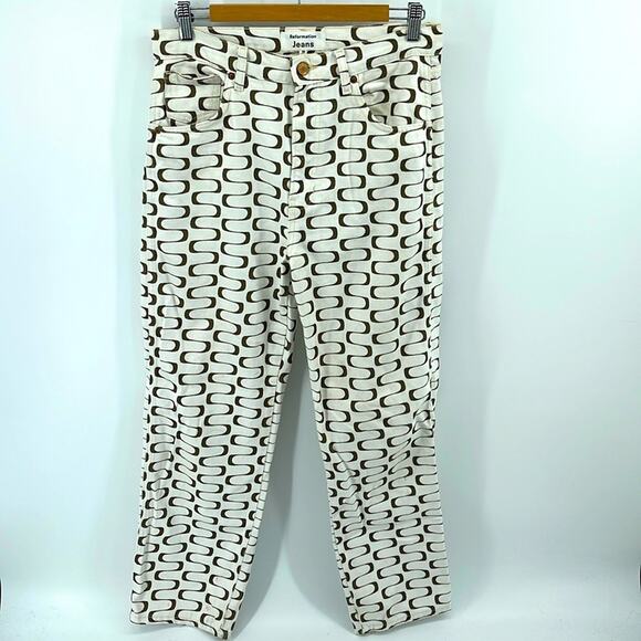 Reformation Jeans mod retro frequency print straight leg loose fit hi rise jeans - Picture 1 of 6